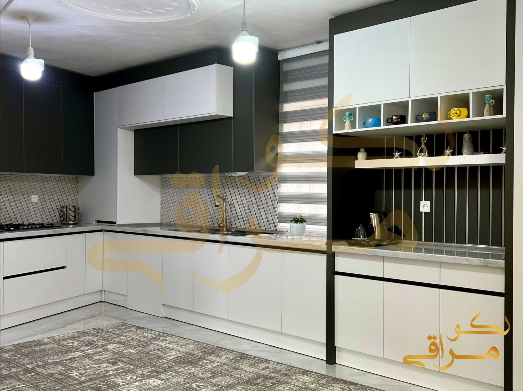 کابینت مدرن دوپله سفید و مشکی با صفحه HPL در قزوین